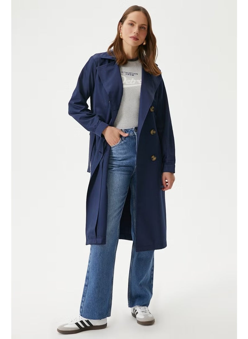 Ritnice Women's Light Seasonal Navy Blue Trench Coat - Image 4